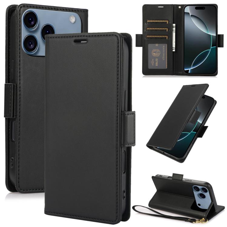 For iPhone 17 Pro Side Buckle RFID Anti-theft Leather Phone Case(Black)