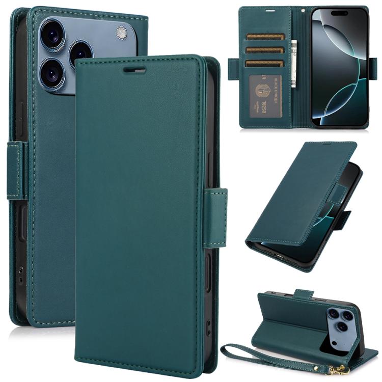 For iPhone 17 Pro Side Buckle RFID Anti-theft Leather Phone Case(Green)