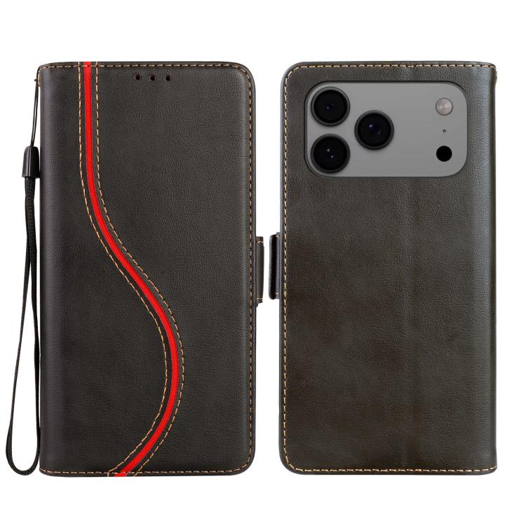 For iPhone 17 Pro Side Buckle S Curve Leather Phone Case(Black)