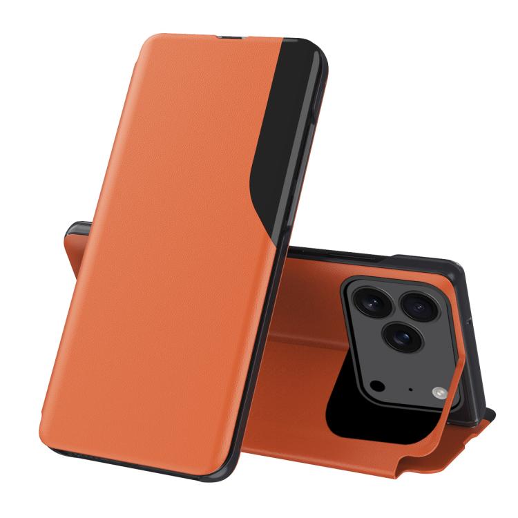 For iPhone 17 Pro Side Display Flip Leather Phone Case(Orange)