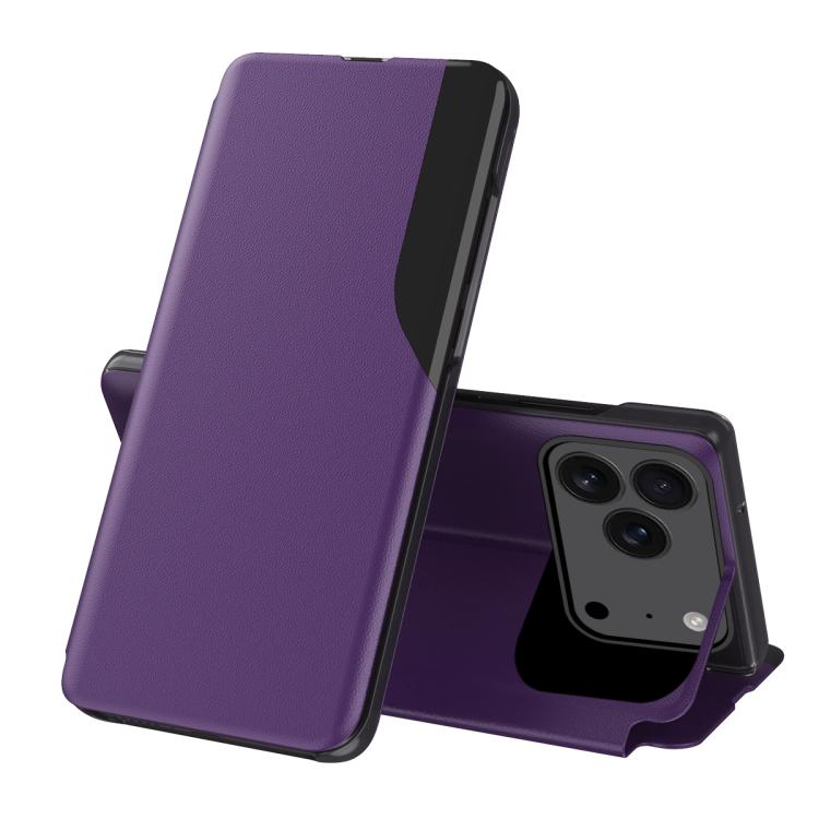 For iPhone 17 Pro Side Display Flip Leather Phone Case(Purple)