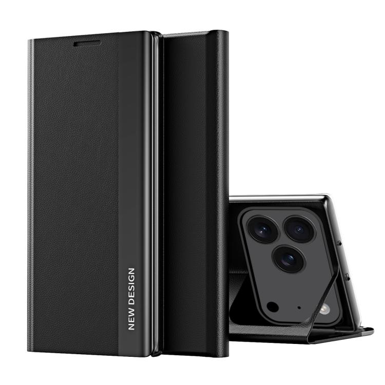 For iPhone 17 Pro Side Electroplated Adsorption Leather Phone Case(Black)