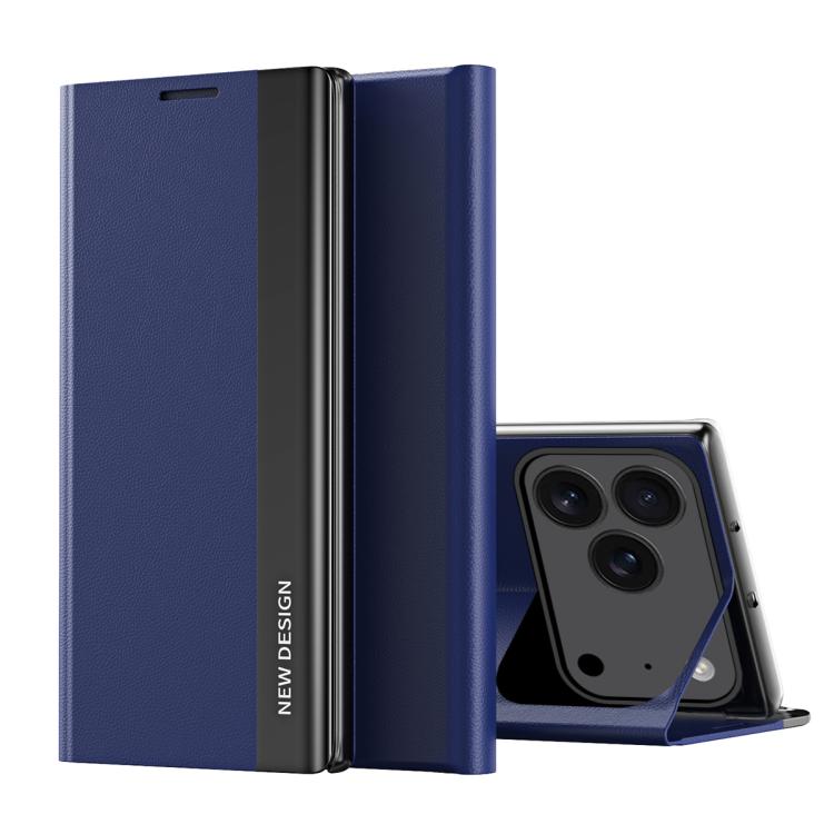 For iPhone 17 Pro Side Electroplated Adsorption Leather Phone Case(Dark Blue)