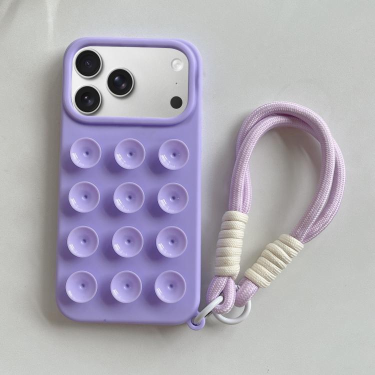 For iPhone 17 Pro Simple Suction Cup Silicone Phone Case with Lanyard(Purple)