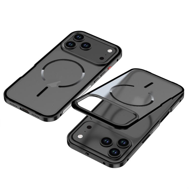 For iPhone 17 Pro Single-sided Snap Buckle Metal Frame Frosted MagSafe Phone Case(Black)