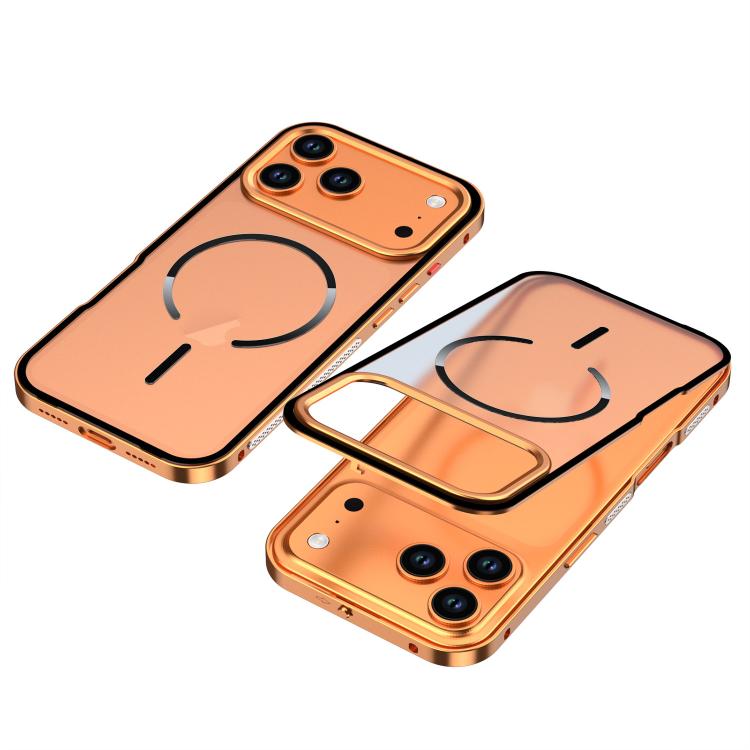 For iPhone 17 Pro Single-sided Snap Buckle Metal Frame Frosted MagSafe Phone Case(Orange)