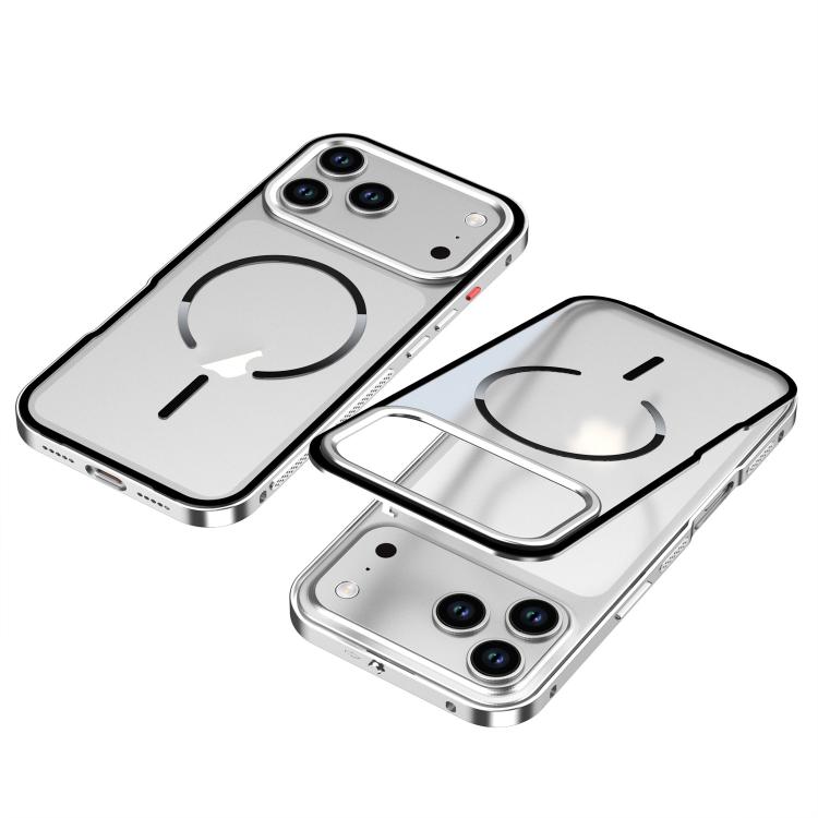 For iPhone 17 Pro Single-sided Snap Buckle Metal Frame Frosted MagSafe Phone Case(Silver)