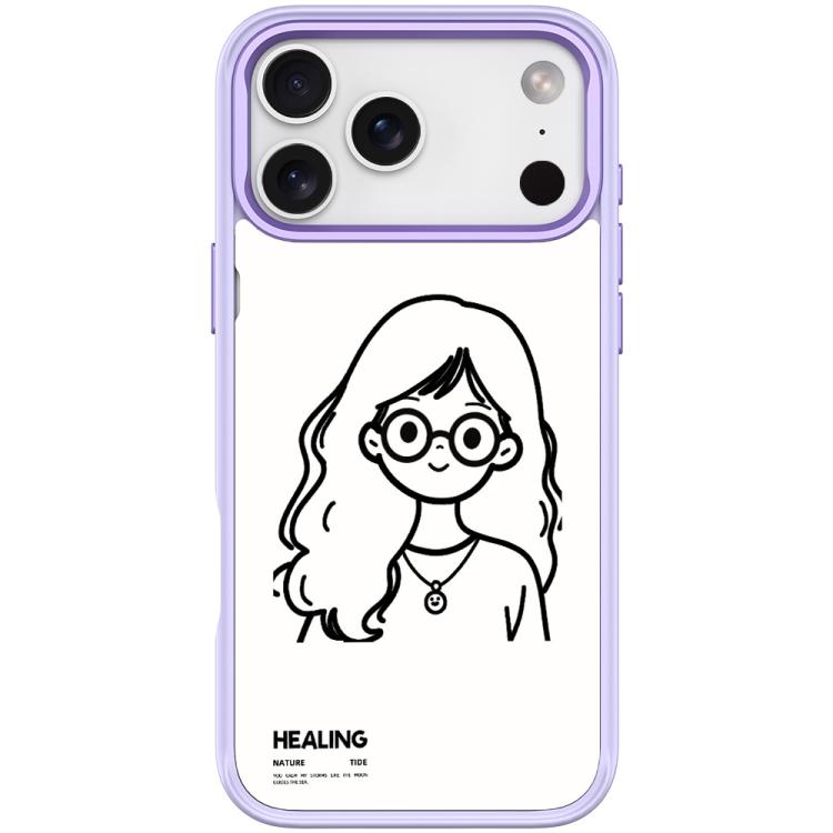 For iPhone 17 Pro Sketch Quiet Girl Pattern Magnetic Phone Case(Light Purple)