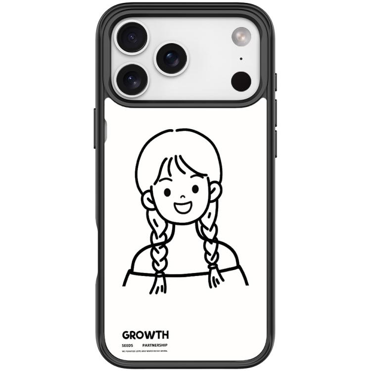 For iPhone 17 Pro Sketch Style Double Braided Hair Girl Pattern Magnetic Phone Case(Black)