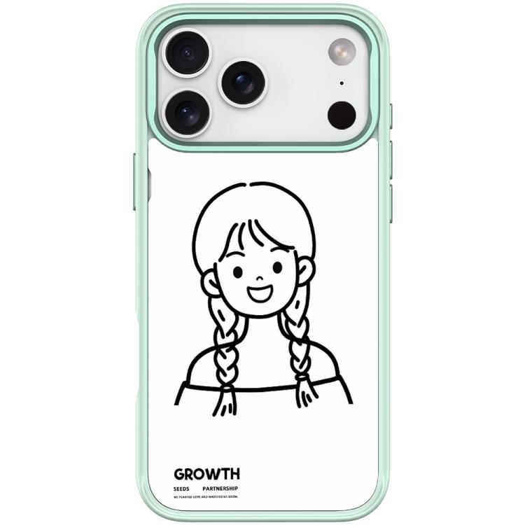 For iPhone 17 Pro Sketch Style Double Braided Hair Girl Pattern Magnetic Phone Case(Light Green)