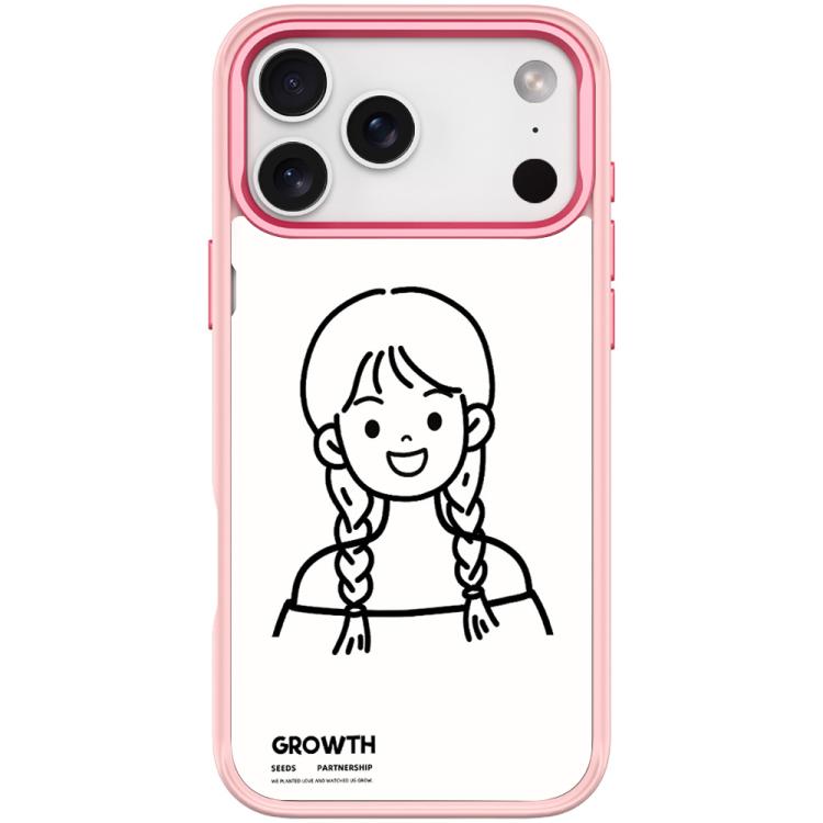 For iPhone 17 Pro Sketch Style Double Braided Hair Girl Pattern Magnetic Phone Case(Pink)