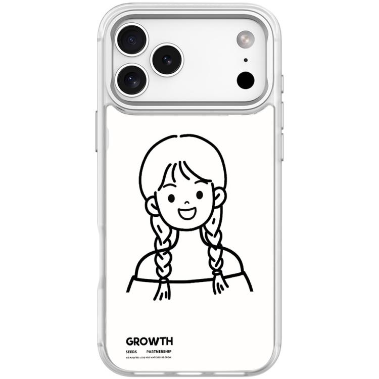 For iPhone 17 Pro Sketch Style Double Braided Hair Girl Pattern Magnetic Phone Case(Transparent White)