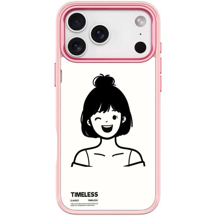 For iPhone 17 Pro Sketch Style Short Hair Girl Pattern Magnetic Phone Case(Pink)