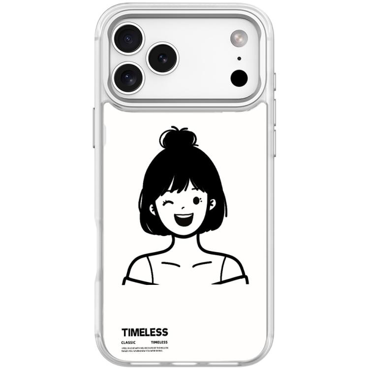 For iPhone 17 Pro Sketch Style Short Hair Girl Pattern Magnetic Phone Case(Transparent White)