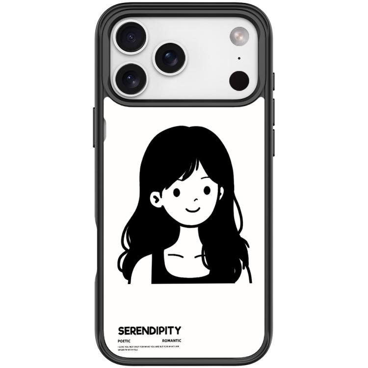 For iPhone 17 Pro Sketching Style Curly Haired Girl Pattern Magnetic Phone Case(Black)