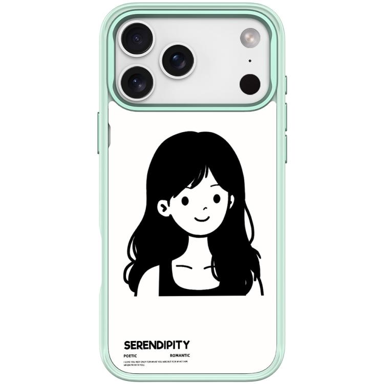For iPhone 17 Pro Sketching Style Curly Haired Girl Pattern Magnetic Phone Case(Light Green)