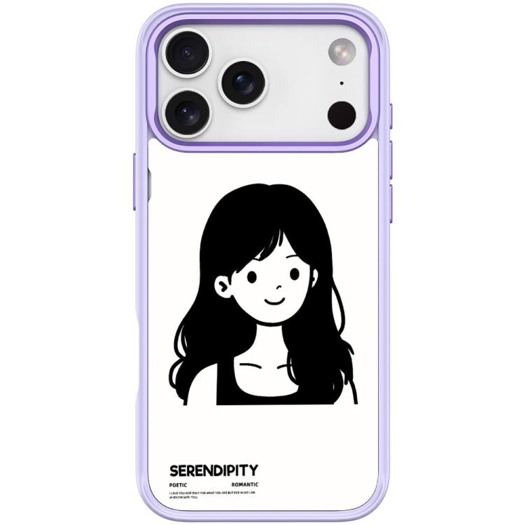 For iPhone 17 Pro Sketching Style Curly Haired Girl Pattern Magnetic Phone Case(Light Purple)