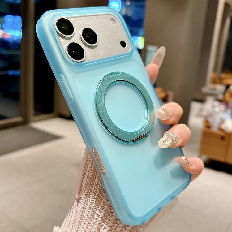 For iPhone 17 Pro Skin Feel 360 Degrees Rotating Holder PC Hybrid TPU Magnetic Phone Case(Blue)