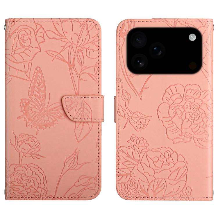 For iPhone 17 Pro Skin Feel Butterfly Embossed Flip Leather Phone Case(Pink)