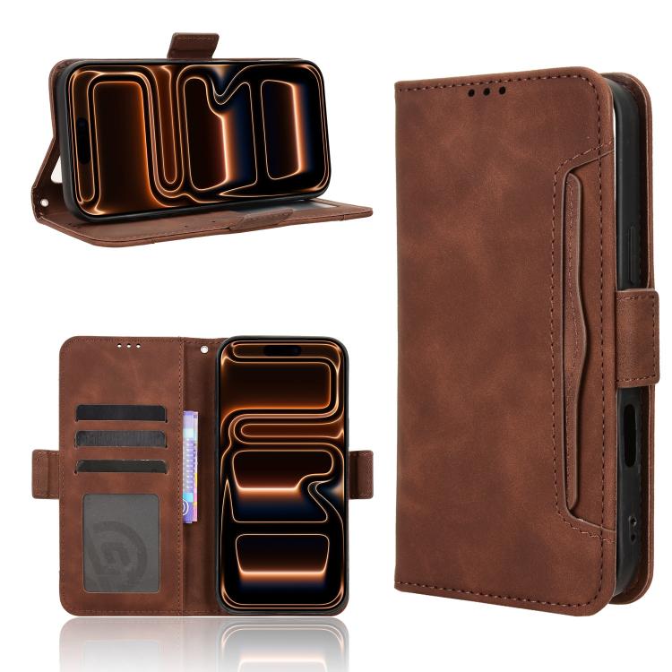 For iPhone 17 Pro Skin Feel Calf Texture Card Slots Leather Phone Case(Brown)