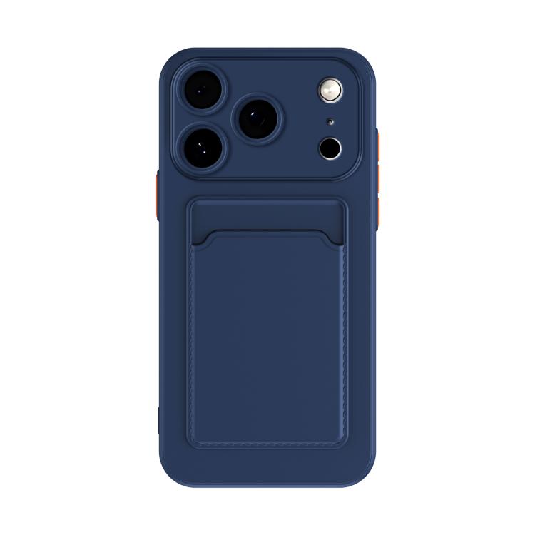 For iPhone 17 Pro Skin Feel Card Contrast Color Button TPU Phone Case(Dark Blue)