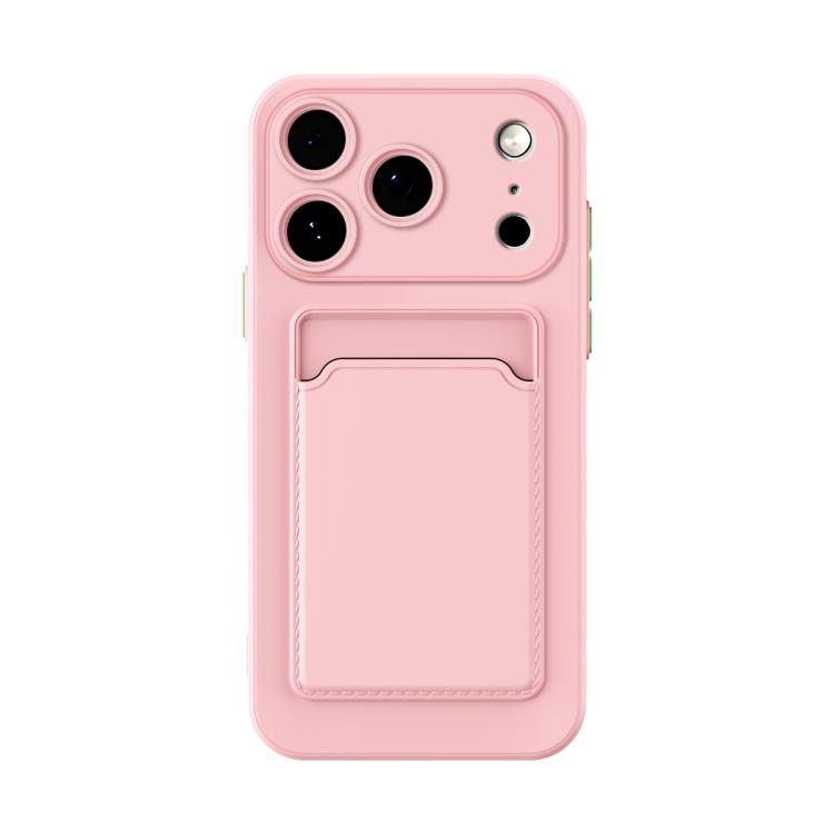 For iPhone 17 Pro Skin Feel Card Contrast Color Button TPU Phone Case(Pink)