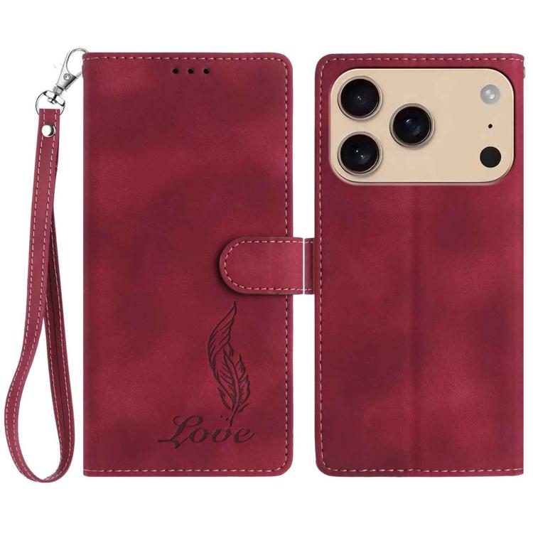 For iPhone 17 Pro Skin Feel Embossed Feather Leather Phone Case(Red)