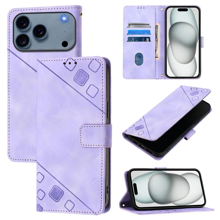 For iPhone 17 Pro Skin-feel Embossed Leather Phone Case(Light Purple)
