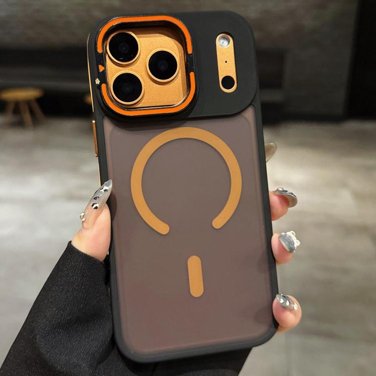 For iPhone 17 Pro Skin Feel Frosted Metal Lens Holder MagSafe Magnetic Phone Case(Orange)