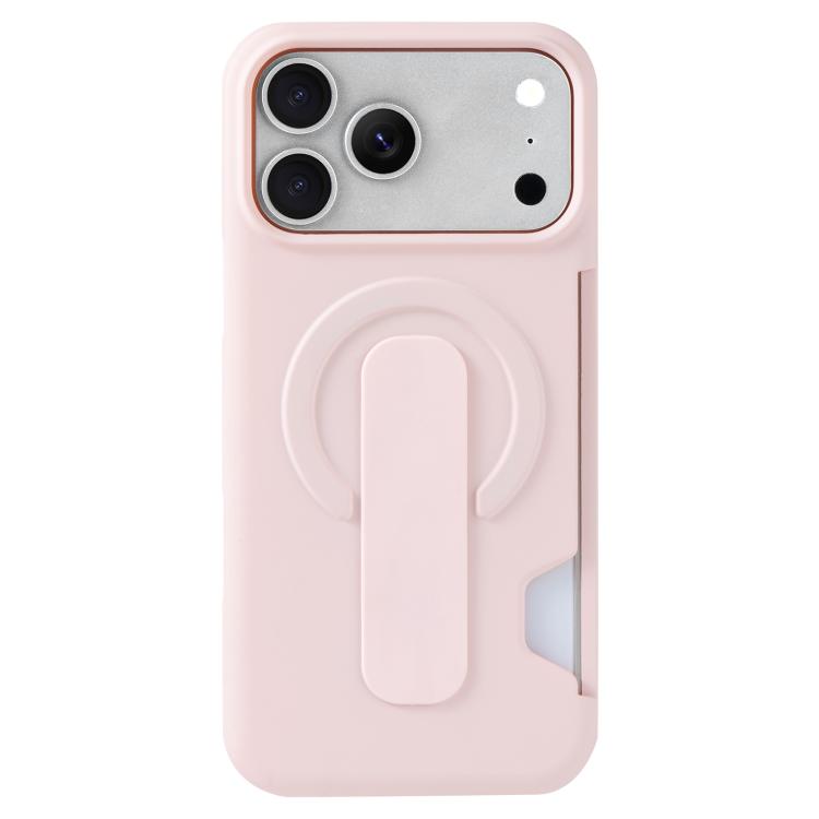 For iPhone 17 Pro Skin Feel Holder Card Slot Magnetic Phone Case(Pink)