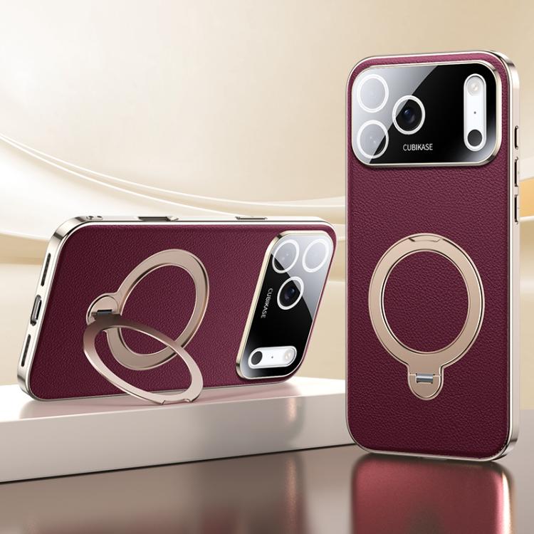 For iPhone 17 Pro Skin Feel Leather Texture Cooling MagSafe Phone Case with 360 Degrees Rotating Holder(Red)