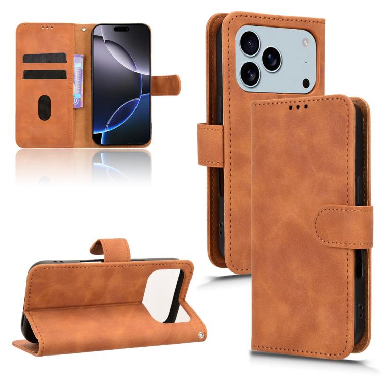 For iPhone 17 Pro Skin Feel Magnetic Flip Leather Phone Case(Brown)