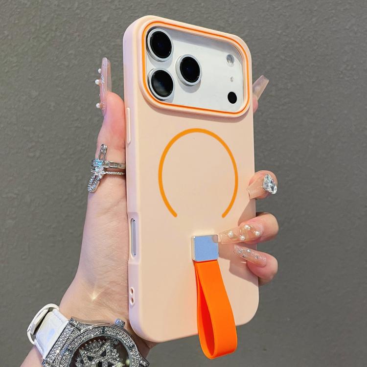 For iPhone 17 Pro Skin-feel Magnetic TPU Phone Case with Silicone Strap(Pink)