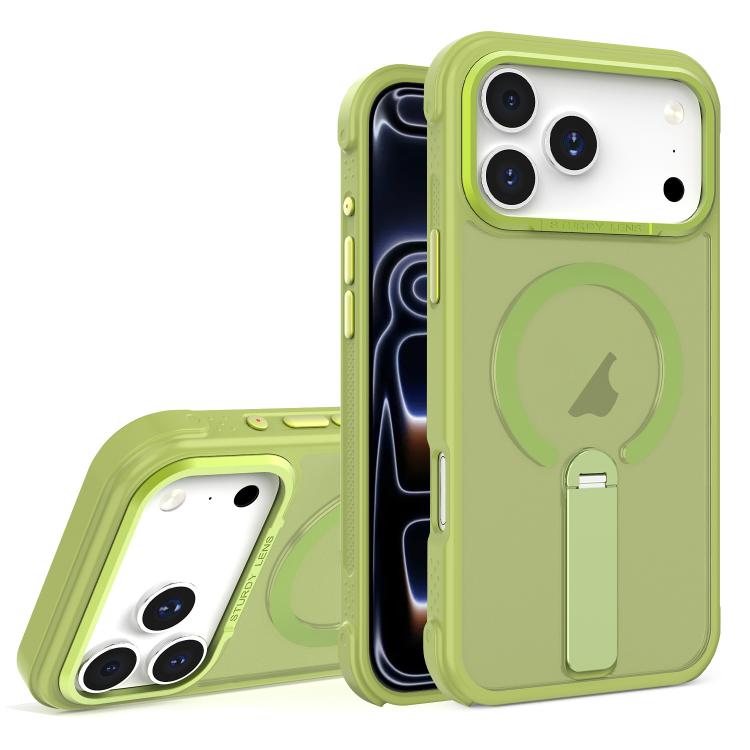 For iPhone 17 Pro Skin Feel PC TPU Hybrid Fold Holder Magnetic Phone Case(Green)