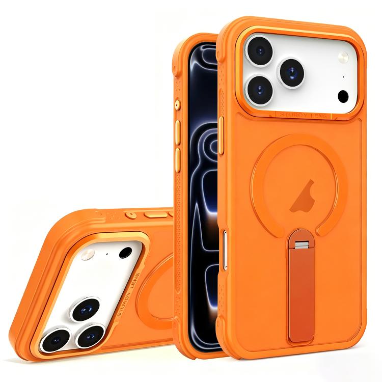 For iPhone 17 Pro Skin Feel PC TPU Hybrid Fold Holder Magnetic Phone Case(Orange)
