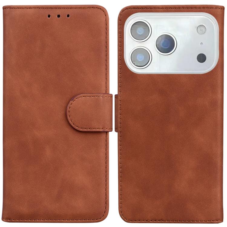For iPhone 17 Pro Skin Feel Pure Color Flip Leather Phone Case(Brown)
