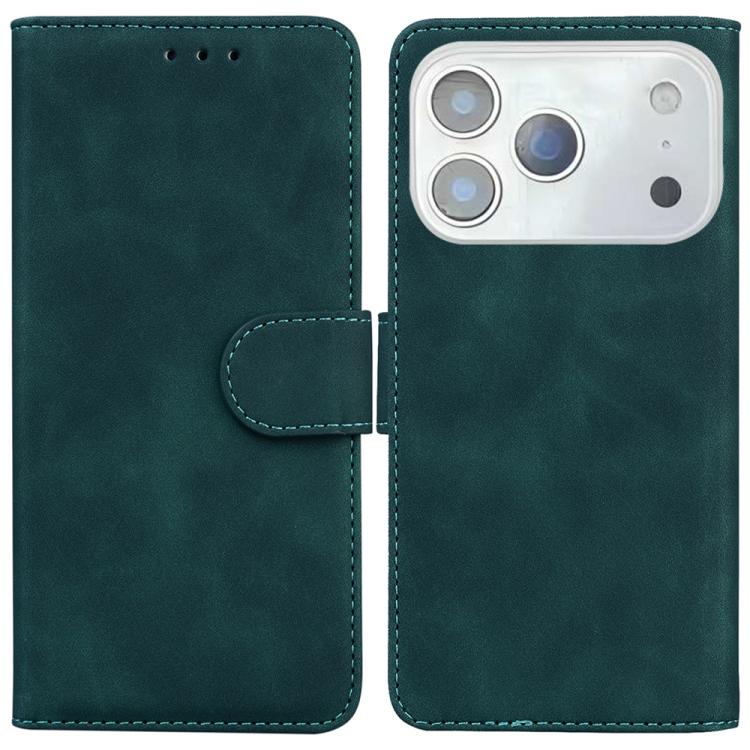 For iPhone 17 Pro Skin Feel Pure Color Flip Leather Phone Case(Green)