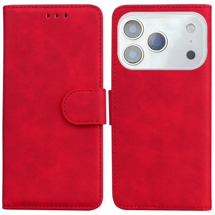 For iPhone 17 Pro Skin Feel Pure Color Flip Leather Phone Case(Red)