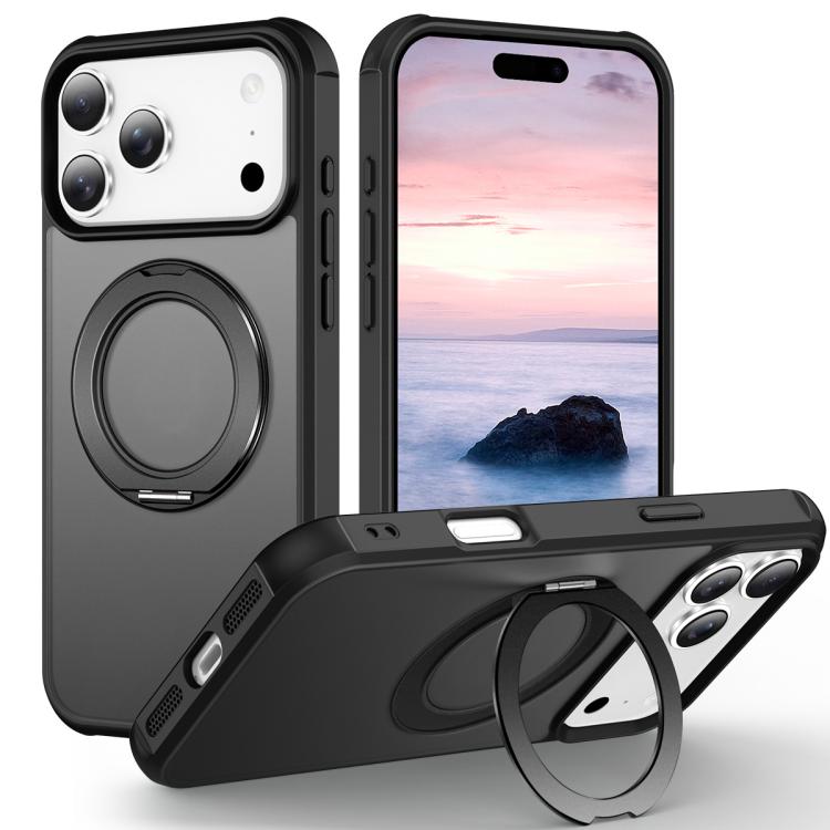 For iPhone 17 Pro Skin-Feel Rotary Damping Bracket MagSafe Phone Case(Black)