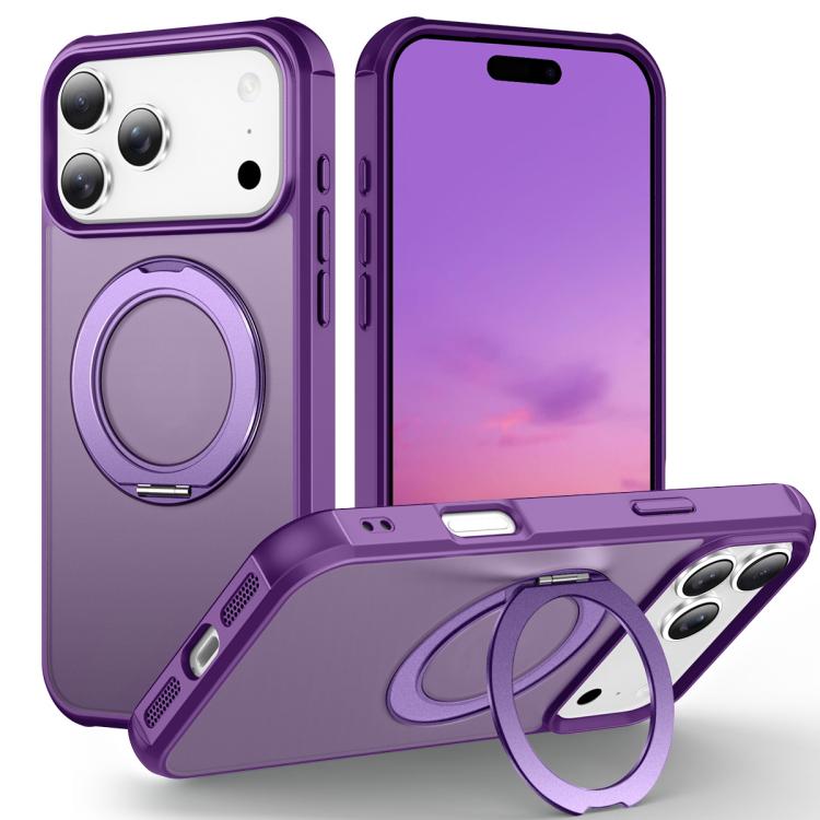 For iPhone 17 Pro Skin-Feel Rotary Damping Bracket MagSafe Phone Case(Purple)