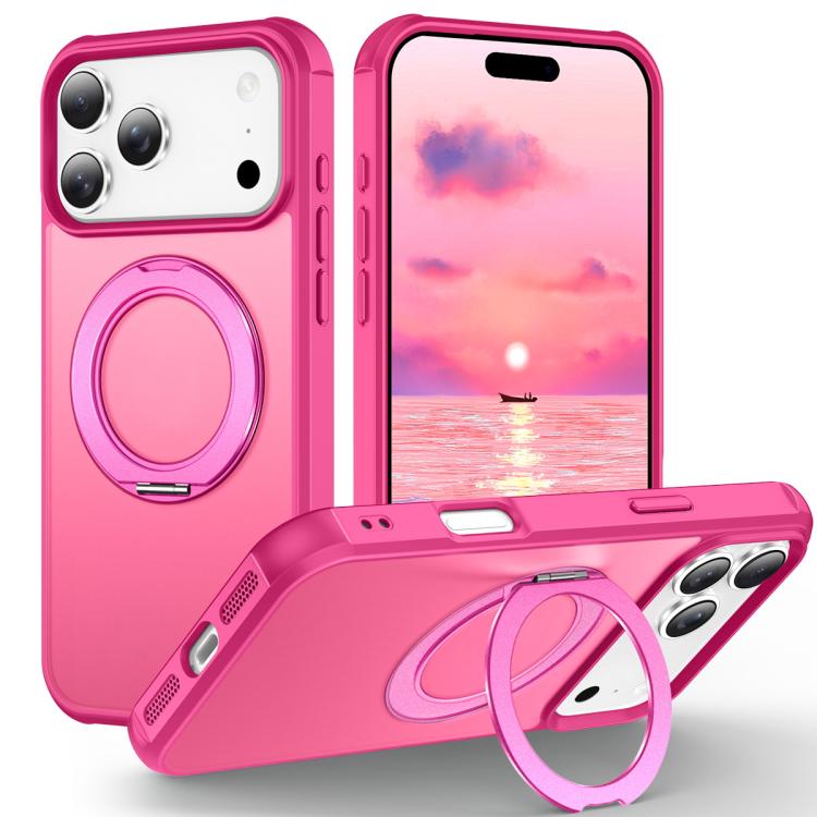 For iPhone 17 Pro Skin-Feel Rotary Damping Bracket MagSafe Phone Case(Rose Red)