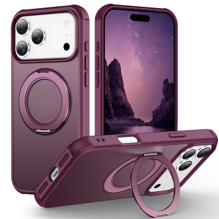 For iPhone 17 Pro Skin-Feel Rotary Damping Bracket MagSafe Phone Case(Wine Red)