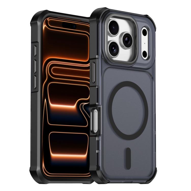 For iPhone 17 Pro Skin Feel Semi-transparent Frosted Magnetic Four-Corner Shockproof Phone Case(Black)