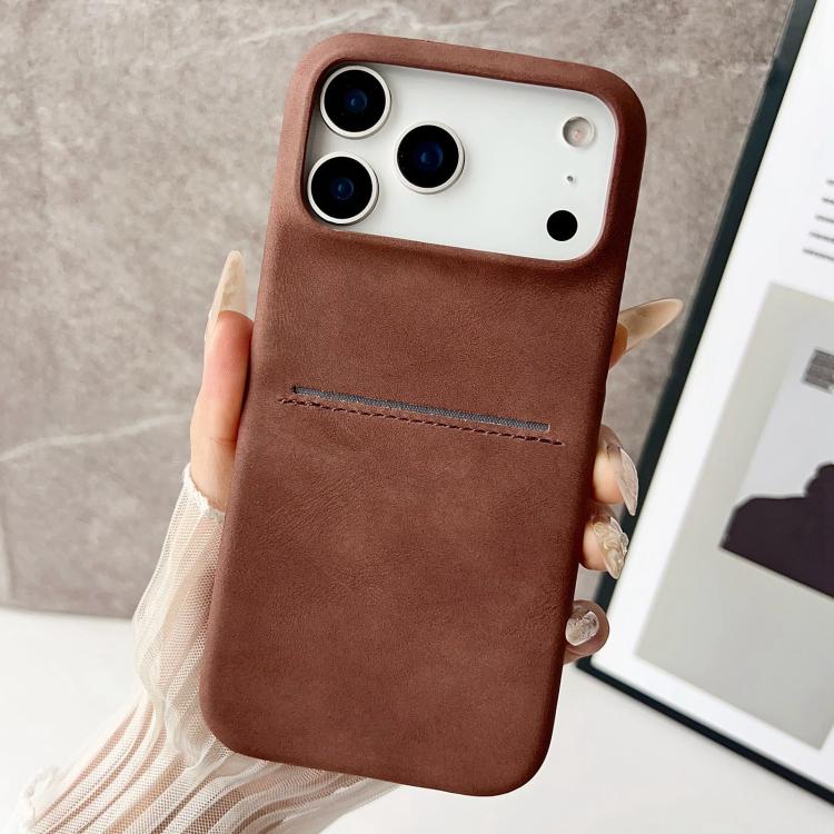 For iPhone 17 Pro Skin Feel Sheepskin Card Slot Phone Case(Brown)