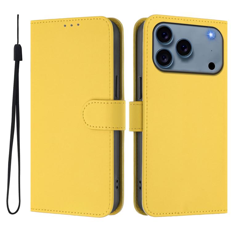 For iPhone 17 Pro Skin Feel Solid Color Leather Phone Case with Lanyard(Lemon Yellow)
