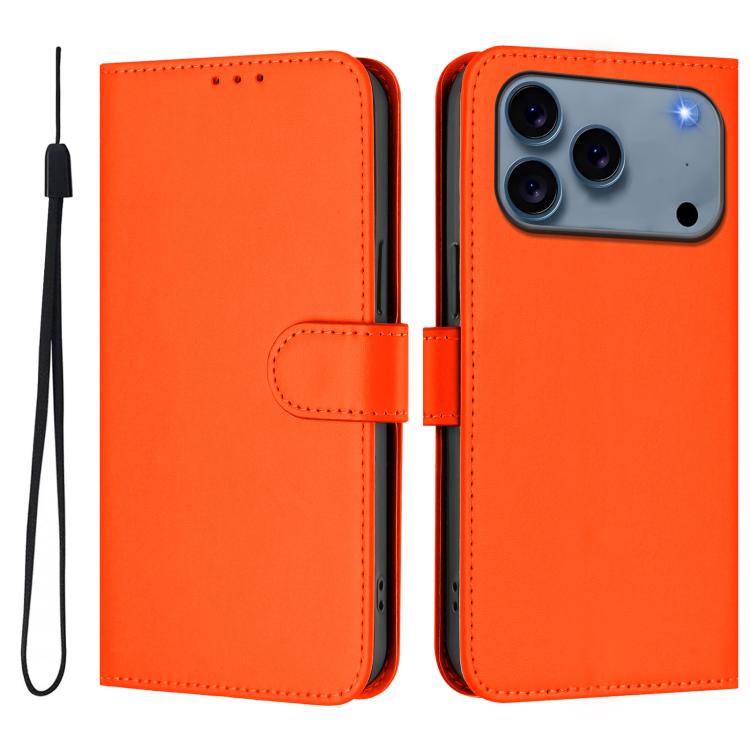 For iPhone 17 Pro Skin Feel Solid Color Leather Phone Case with Lanyard(Orange)
