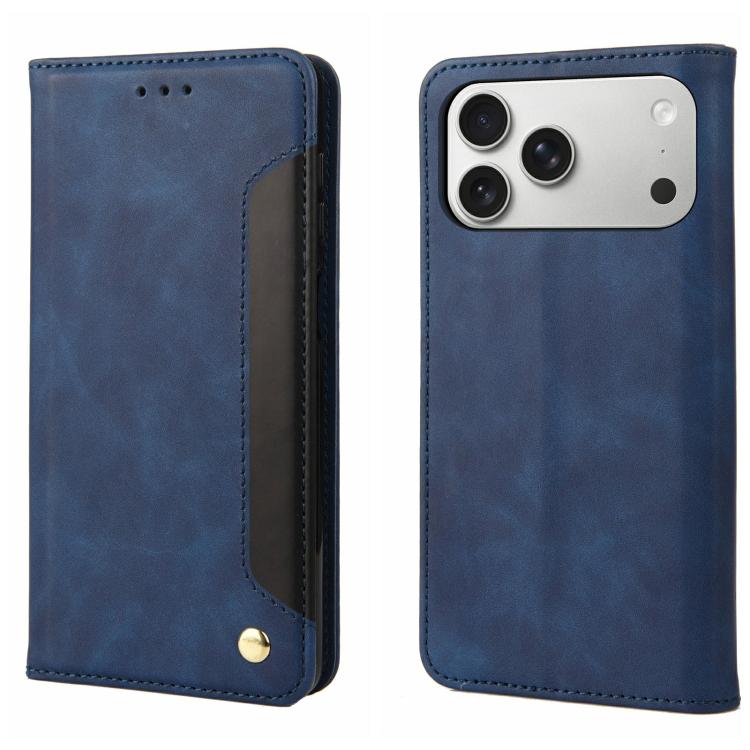For iPhone 17 Pro Skin Feel Splicing Leather Phone Case(Blue)