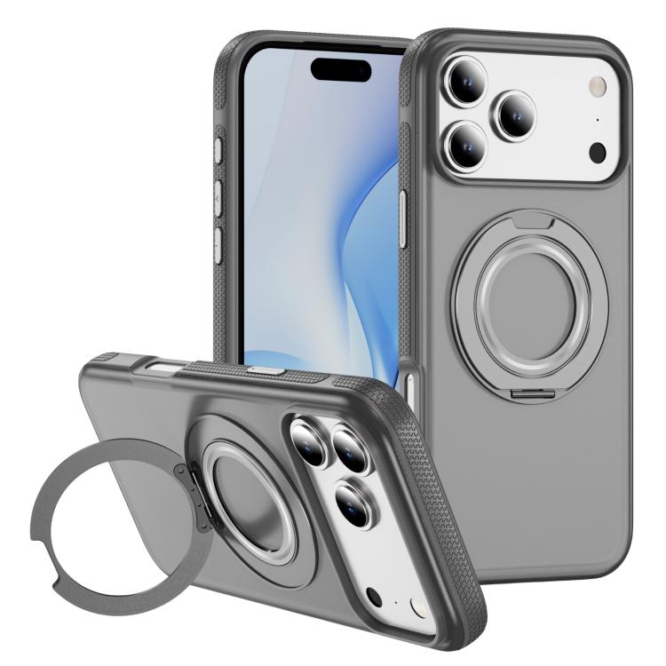 For iPhone 17 Pro Skin Feel Translucent PC Gear Holder C MagSafe Phone Case(Bright Grey+Grey)