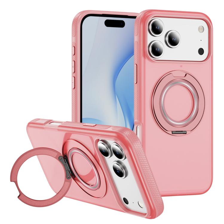 For iPhone 17 Pro Skin Feel Translucent PC Gear Holder C MagSafe Phone Case(Bright Pink + Pink)