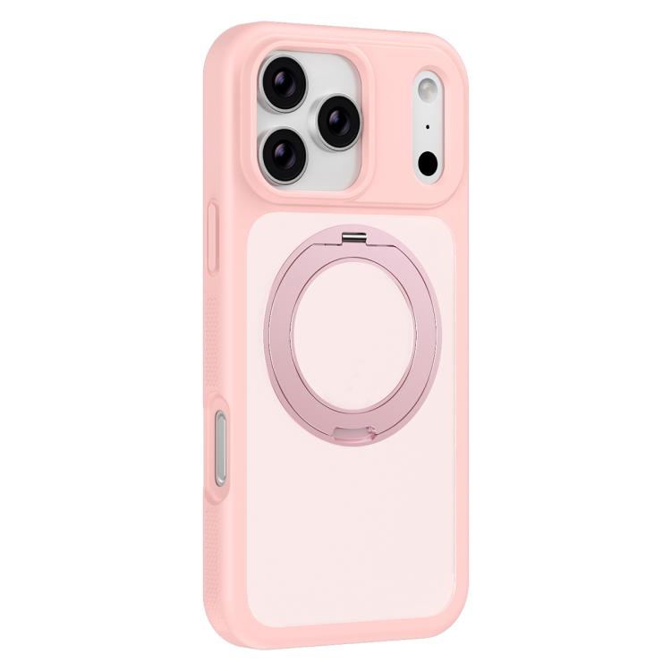 For iPhone 17 Pro Skin-friendly Anti-Stain Rotating Holder Magnetic Armor Phone Case(Pink)